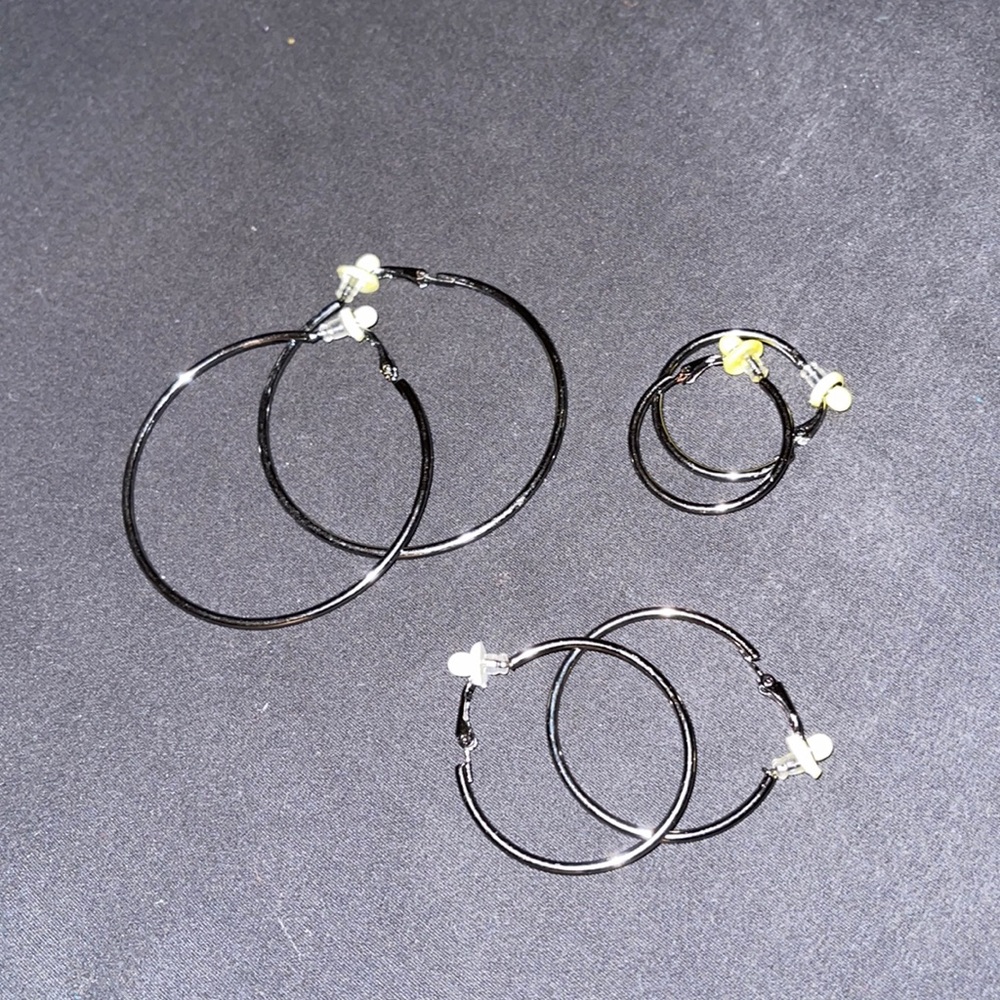 Gray Hoop Earring 3 pc Set with Clip on Converter